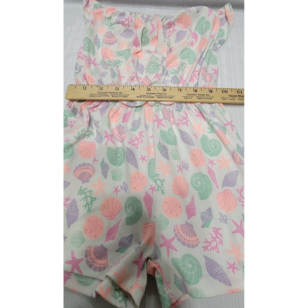 Seashell Starfish Print Romper Pastel Pink Green Purple Girls 6X Little Lass - Picture 7 of 9